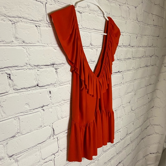 Zara Orange Ruffle V-Neck Blouse - Picture 6 of 8